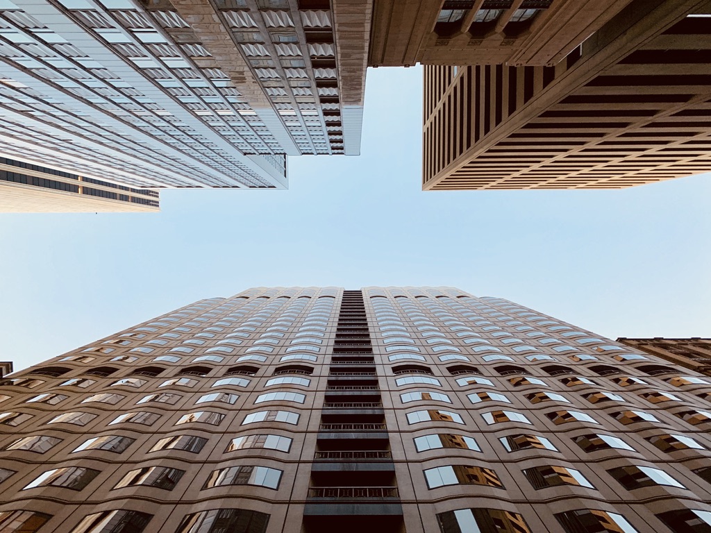 A photograph of corporate buildings in the city of San Francisco